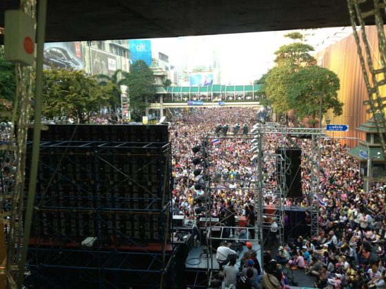 Large gathering or protest in Siam Square in Bangkok in December 2013