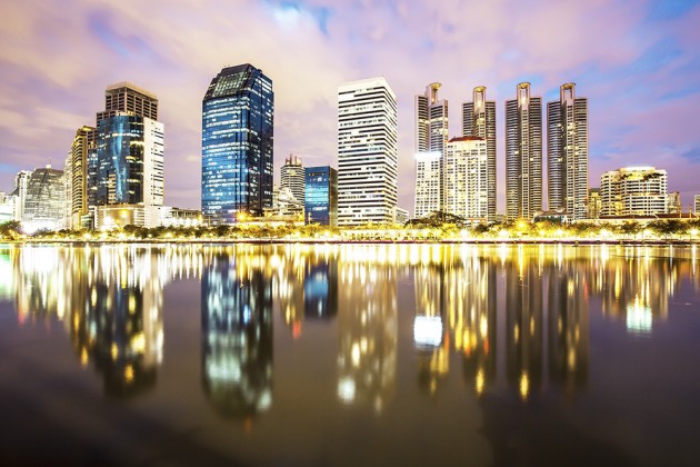 Cityscape of Bangkok at sunset overlooking Asoke and Central Business District in Bangkok. Thailand-Property.com