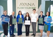 From left: Boran Chen - Branding Director, AYANA Phuket; Mr. Pedrenelle Maniquiz (Neil) - Expatriate Affairs Supervisor, Bangkok Hospital Network, Phuket; Ms. Chattraporn Sumsawang (Mew) - Marketing Director, Bangkok Hospital Network, Phuket; Ms Korntip Reankrai, Board Director of AYANA Phuket Co., Ltd; Jimmy Yan, Board Director, AYANA Phuket Co., Ltd; Ms. Srisuda Cheongsuwanwong (Juju) - Head of Department, BDMS Wellness Clinic Laguna Phuket and Ms. Chatharat Jongpipattanasiri (Julie) - Domestic International Marketing Officer, Bangkok Hospital Network, Phuket