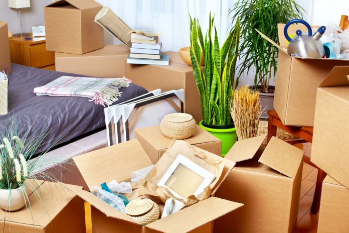Moving boxes in new house.